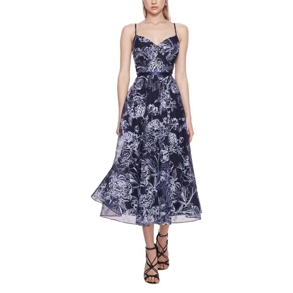 Marchesa Notte Womens Midi Dress, Blue